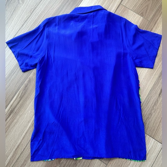 Vintage 100% Silk Sequin Embellished Royal Blue Green Tropical Button Down🌴 - Picture 5 of 8